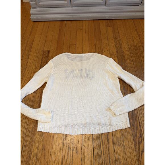 Wooden Ships Sweater Womens M/L Ivory Open Knit G.I.N. Graphic Crewneck Pullover - Picture 6 of 6